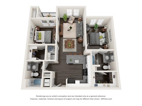 Floor plan for 2 beds, 2 baths, 900 sqft